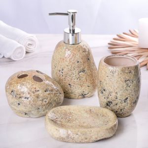 Набор аксессуаров «Мрамор», 4 предмета (дозатор 450 мл, мыльница, 2 стакана) керамика 3823850