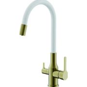 Смеситель для кухни BELZ рычажный с подключением к фильтру с питьевой водой белый/золото B76814-5